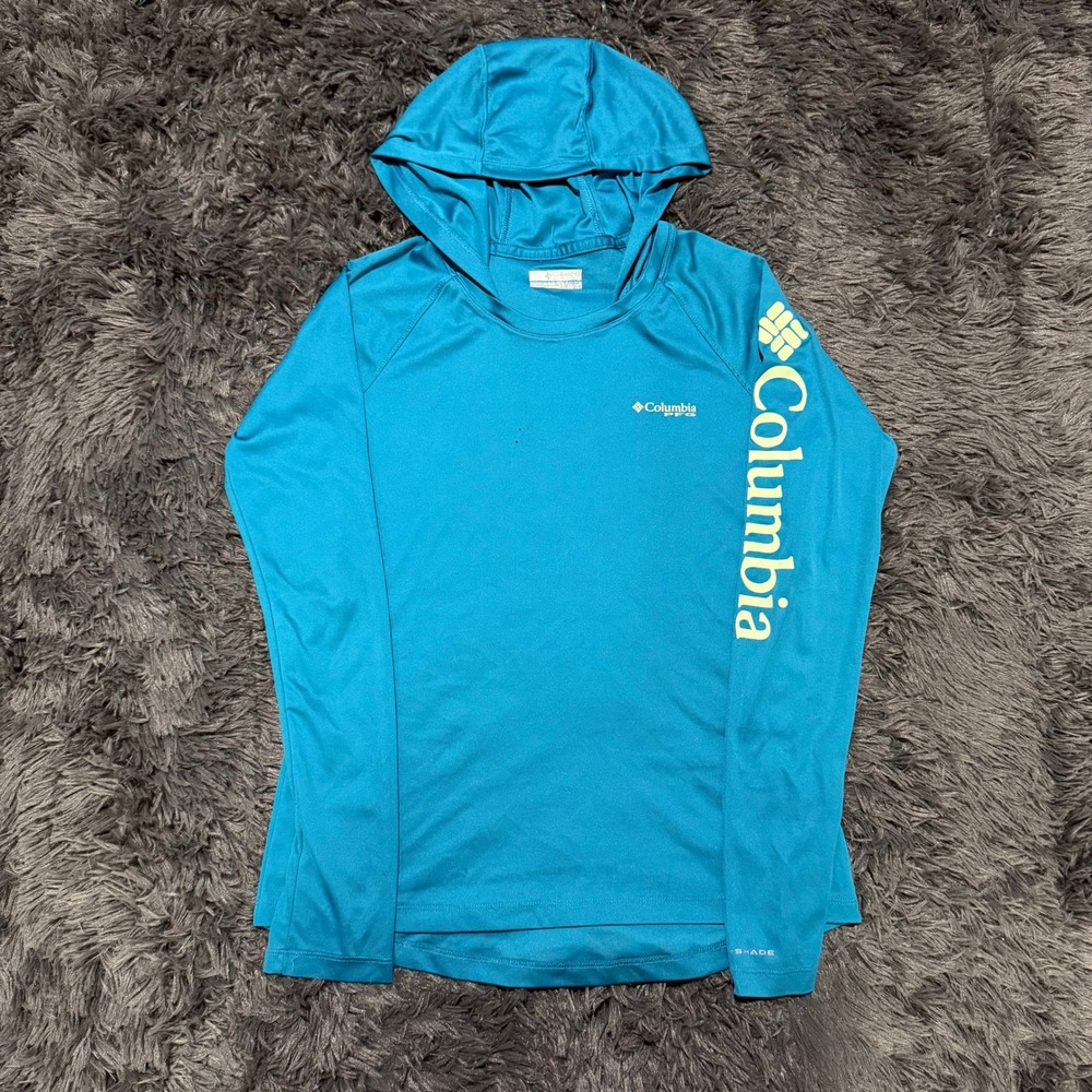 Columbia PFG Sun Hoodie Teal Blue Omni-Shade Long Sleeve Shirt XS